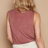 Sleeveless v-neck henley knit top