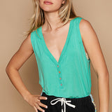 Sleeveless v-neck henley knit top