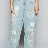 Pinstripe Patch Wide Leg Pants