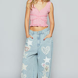 Pinstripe Patch Wide Leg Pants