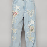 Pinstripe Patch Wide Leg Pants