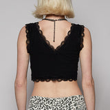 Lace Trim Ribbed Crop