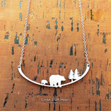 Mother Bear and Cub Stainless Steel Necklace