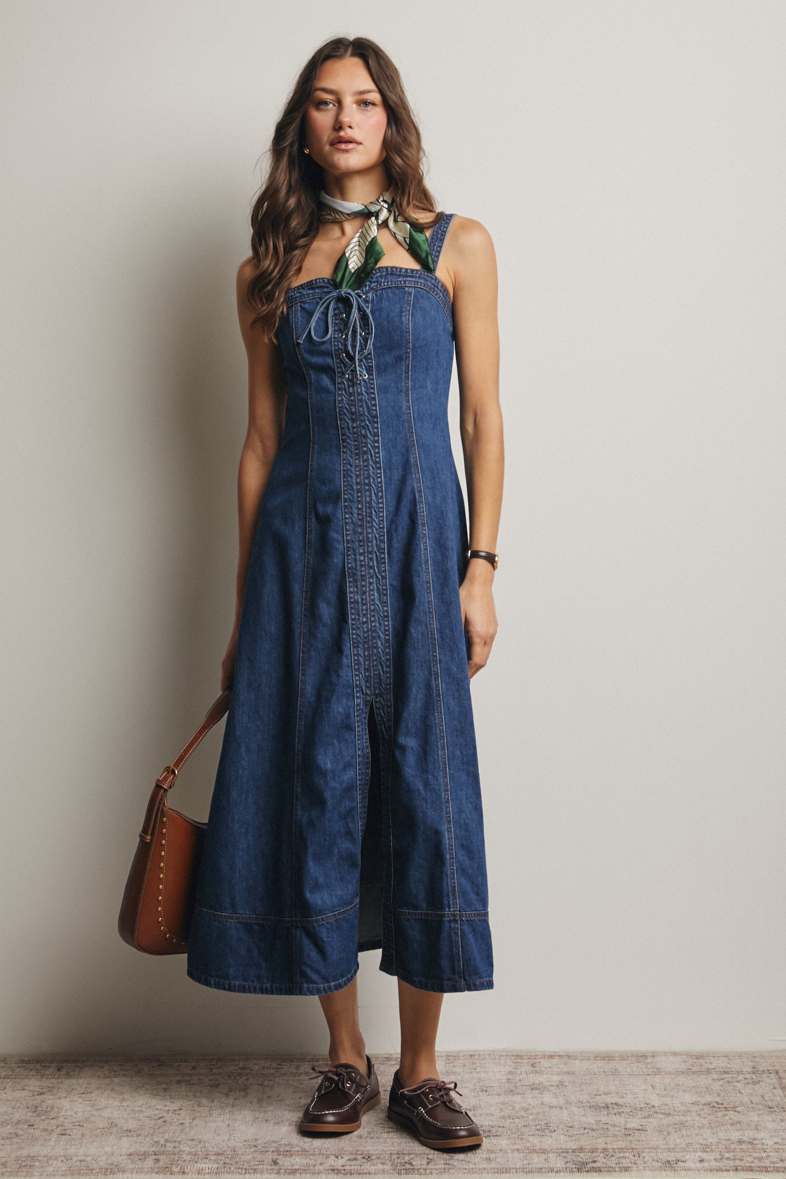 Lace-Up Denim Maxi Dress Medium