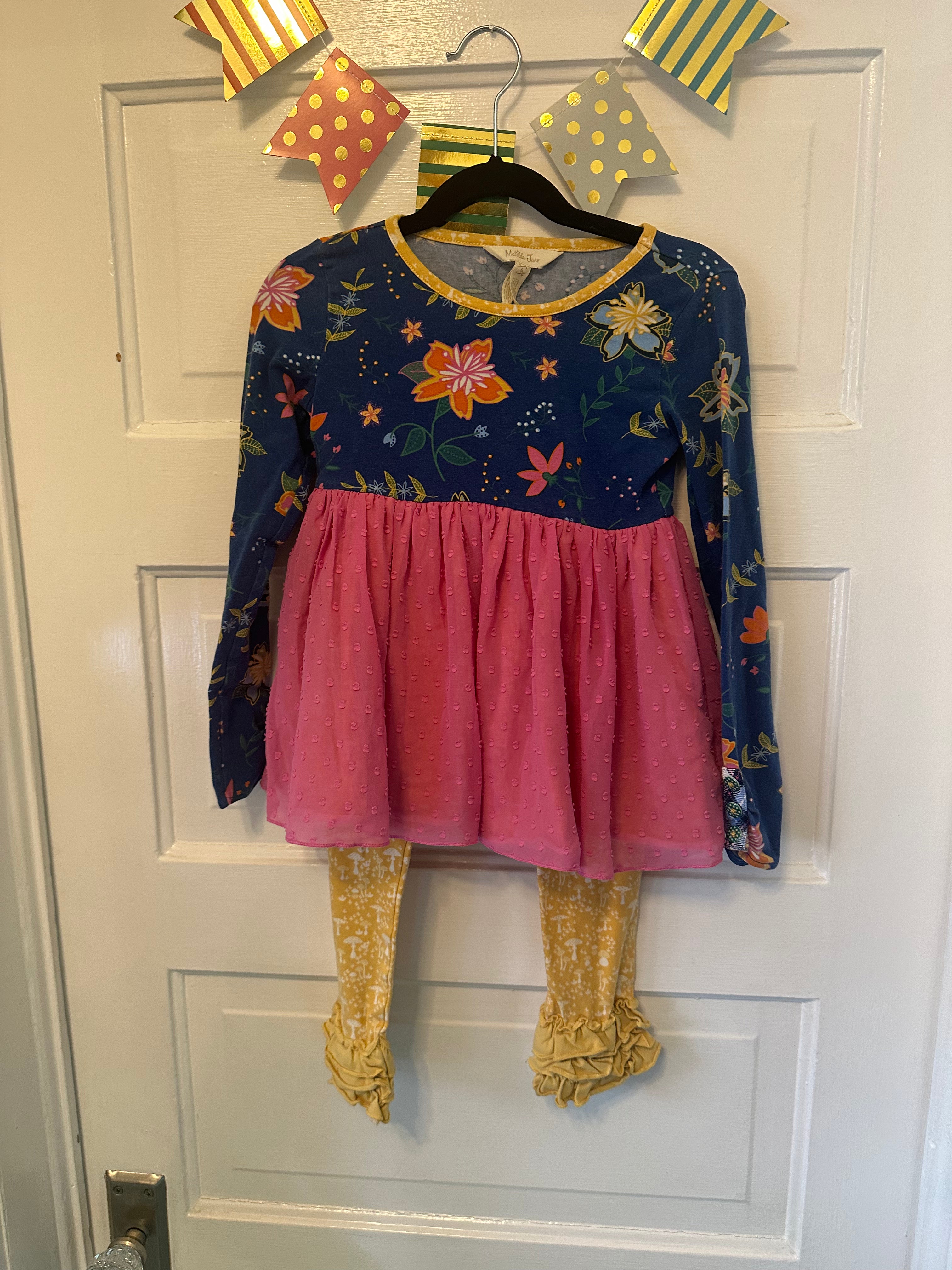 Matilda Jane 6T Blue/Pink Dress w/ Leggings-EUC Matilda Jane 6T Blue/Pink Dress w/ Leggings-EUC