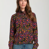 Ruffled Floral Half Placket Blouse