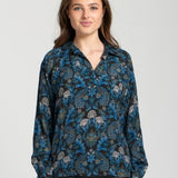 Blue Floral Half Placket Blouse