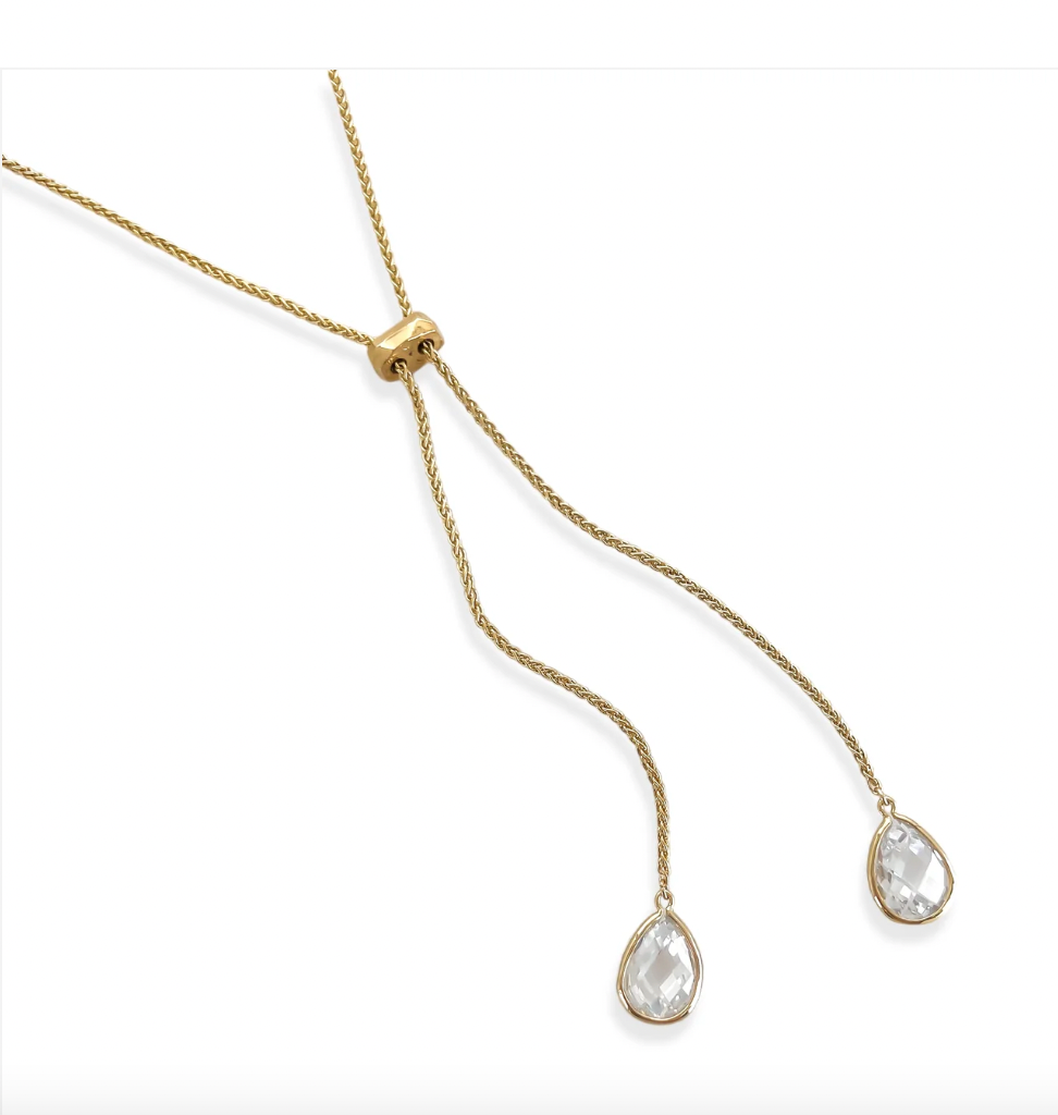 Gold Plated CZ Teardrop Lariat Necklace – Shop Carly's Boutique