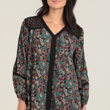 Black Lace Detail Floral Blouse