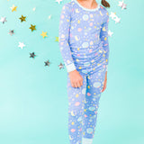 Girls Starry Dreams Bamboo Viscose Ruffle Long Sleeve Pajama Set