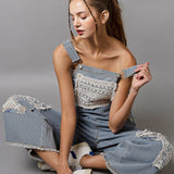 Relaxed Overalls w/ Lace Detail