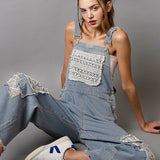 Relaxed Overalls w/ Lace Detail