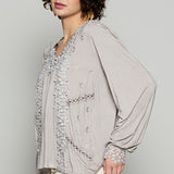Feminine Floral Embroidery Woven Top