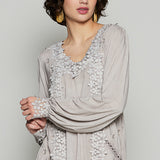 Feminine Floral Embroidery Woven Top