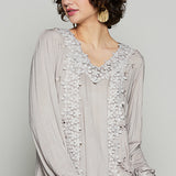 Feminine Floral Embroidery Woven Top
