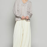 Feminine Floral Embroidery Woven Top