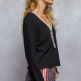 Lace Detail Long Sleeve V-neck