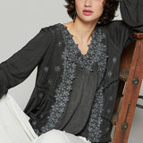Feminine Floral Embroidery Woven Top