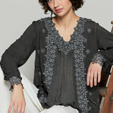 Feminine Floral Embroidery Woven Top