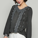 Feminine Floral Embroidery Woven Top