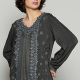 Feminine Floral Embroidery Woven Top
