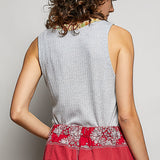 V-neck Floral Trim Tank