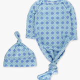 SoftSnooze™ Baby Cotton Modal Periwinkle Blue Coastal Cane Knotted Sleep Gown & Hat Set