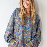 Oversized Printed Hoodie - Blue Purple Daisy SKU: