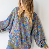 Oversized Printed Hoodie - Blue Purple Daisy SKU:
