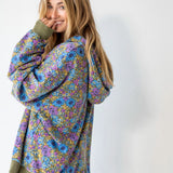 Oversized Printed Hoodie - Blue Purple Daisy SKU: