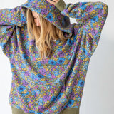 Oversized Printed Hoodie - Blue Purple Daisy SKU: