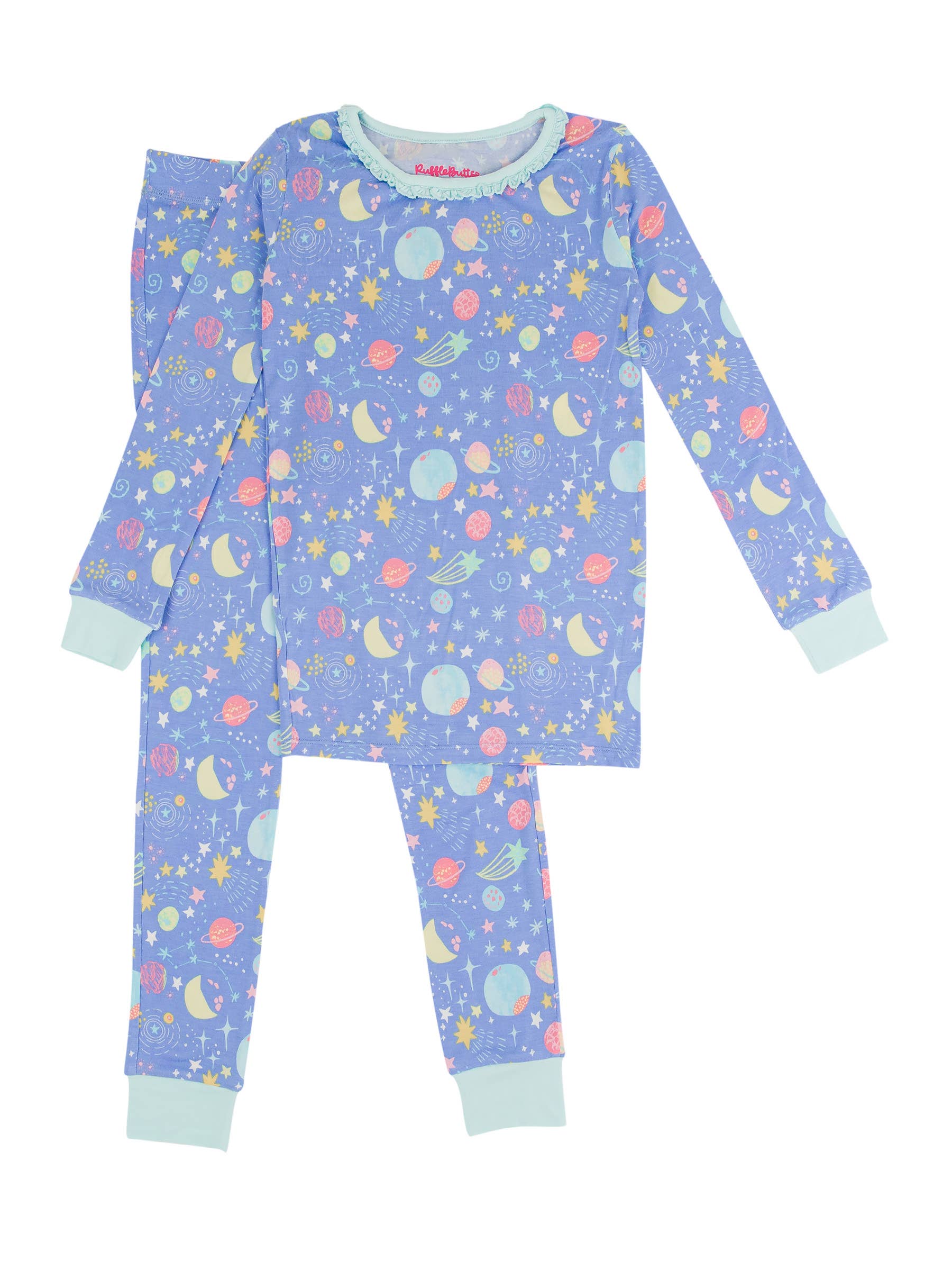 Girls Starry Dreams Bamboo Viscose Ruffle Long Sleeve Pajama Set