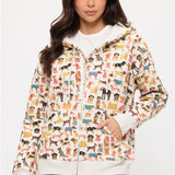 Colorful Dog Breeds Print Zip Up Hoodie