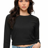 Cropped L/S Waffle Top