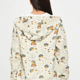 Hedgehog Mushroom Print Zip Up Hoodie