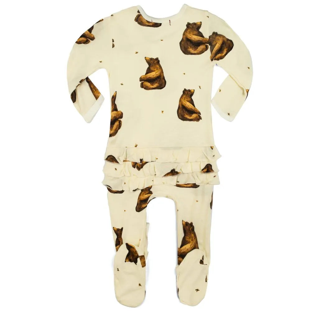 Honey Bear Ruffle Zip Pajamas