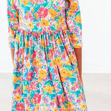 Floral Fiesta 3/4 Sleeve Pocket Twirl Dress