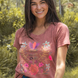 Boho Cotton Tee Shirt - Rust Folk Flower