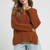 Textured Button Henley Knit Sweater