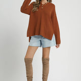 Textured Button Henley Knit Sweater