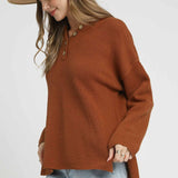 Textured Button Henley Knit Sweater