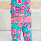 Bright Blossoms Ruffle Long Sleeve Pajama Set with Signature Rear Ruffles