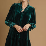 Velvet Ruffle Trim Mini Dress