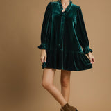 Velvet Ruffle Trim Mini Dress