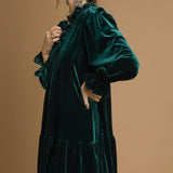 Velvet Ruffle Trim Mini Dress