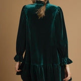 Velvet Ruffle Trim Mini Dress