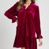 Velvet Ruffle Trim Mini Dress