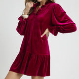 Velvet Ruffle Trim Mini Dress