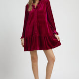 Velvet Ruffle Trim Mini Dress
