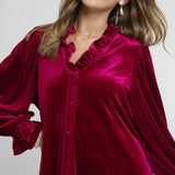 Velvet Ruffle Trim Mini Dress